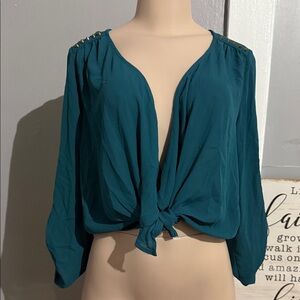 Teal Women's Top with Gold Accents